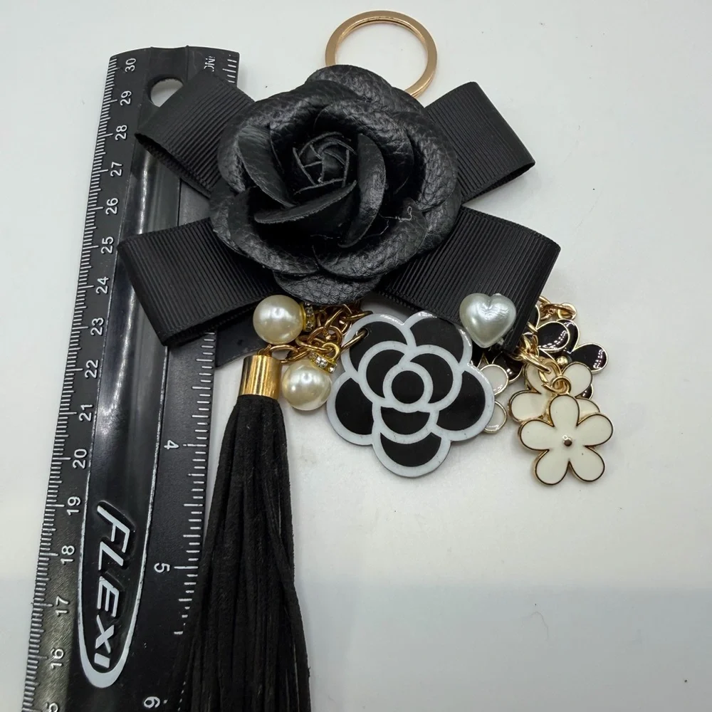 Black Floral Keychain with Charms